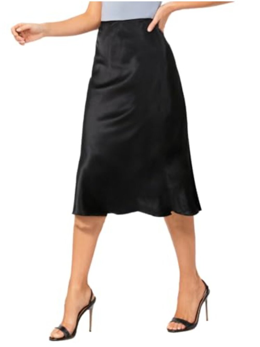 Women Satin High Waist Midi A-Line Cocktail Skirt